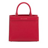 Bulgari Logo small tote bag in amaranth garnet red smooth and grained calf leather with flamingo quartz pink grosgrain lining. Iconic Bulgari logo decorative chain in light gold-plated brass. BVL-1202 image 3