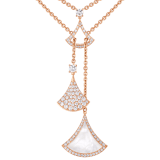 DIVAS' DREAM necklace in 18 kt rose gold with three fan-shaped motifs set with a mother-of-pearl insert and pavé diamonds 358682 image 4