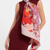 Gems Bouquet scarf in fine light pink silk twill with a Bvlgari Bvlgari metal pendant. Made of 100% silk twill. GEMSBOUQUET-SQ image 1