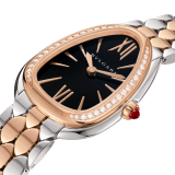 Serpenti Seduttori watch with stainless steel case, 18 kt rose gold bezel set with 38 round brilliant-cut diamonds, black lacquered dial, stainless steel and 18 kt rose gold bracelet with folding buckle. Water-resistant up to 30 meters 103450 image 2