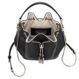 Bucket Serpenti Forever in black smooth calf leather and milky opal nappa internal lining. Hardware in light gold plated brass and snakehead closure in black and white enamel, with eyes in black onyx. 934-CLa image 4