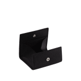Coin holder in denim sapphire grain calf leather, with brass palladium plated hardware featuring the Bvlgari-Bvlgari motif. BBM-WLT-COIN image 2