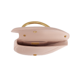 Serpenti Cuore 1968 medium top handle bag in star rose pink calf leather with crystal rose nappa leather lining. Captivating snake body-shaped top handle in gold-plated brass embellished with engraved scales and zirconia eyes; press-button closure. 294801 image 4