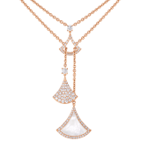 DIVAS' DREAM necklace in 18 kt rose gold with three fan-shaped motifs set with mother-of-pearl element and pavé diamonds 358682 image 1