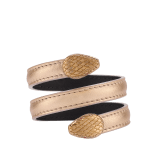 Serpenti Forever Cleopatra multi-coiled bangle bracelet in rose gold Liquid Metal calf leather. Double snakehead décor in light rose gold-plated brass embellished with red enamel eyes. Cleopatra-LCL-RG image 1