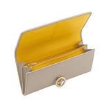 BULGARI BULGARI large wallet in sunbeam citrine yellow bright grain calf leather with coral carnelian orange nappa leather interior. Iconic light gold-plated brass clip with flap closure. 579-WLT-SLI-POC-CLd image 2