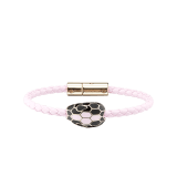 Serpenti Forever braid bracelet in rosa di francia woven calf leather with the iconic snakehead decor in black and rosa di francia enamel. SerpBraid-WCL-RdF image 1