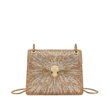 Serpenti Forever Day-to-Night small shoulder bag in multigradient Fireworks Crystals with black nappa leather lining. Captivating snakehead magnetic closure in gold-plated brass embellished with diamond-cut engraving on the scales, and black onyx eyes. SEA-001-1281S-fireworks image 1