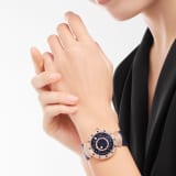 DIVAS' DREAM watch with mechanical manufacture movement, automatic winding, 18 kt rose gold case set with round brilliant-cut diamonds and sapphires, aventurine rotating discs with diamonds and printed constellations and dark blue alligator bracelet 102843 image 2