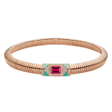 Bvlgari Tubogas 18 kt rose gold necklace set with a central rubellite, chrysoprase inserts and pavé diamonds CL860177 image 1
