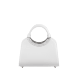 Bvlgari Roma mini top handle bag in flash diamond white Metropolitan calf leather with milky opal nappa leather lining. Iconic metal detail in palladium-plated brass engraved with the Bvlgari logo, and magnetic press-button closure. BVR-001-1310XS-CALF image 2