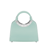 Bulgari Roma small top handle bag in vivid emerald green Metropolitan calf leather with vivid emerald green nappa leather lining. Iconic metal detail in antique gold-plated brass with vivid emerald green lacquering and BULGARI logo engraving; press button closure. BVR-1270-CL2 image 3