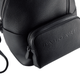 BULGARI Man large backpack in black smooth and grainy metal-free calf leather with Olympian sapphire blue regenerated nylon (ECONYL®) lining. Dark ruthenium-plated brass hardware, hot stamped BULGARI logo and zipped closure. BMA-1212-CL image 6