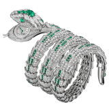 Serpenti Misteriosi Dragone High Jewellery watch with mechanical manufacture micro-movement with manual winding, 18 kt white gold case and bracelet set with diamonds and emeralds, and pavé-set diamond dial 103785 image 4