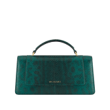 Serpenti Forever Elongated top handle bag in forest emerald shiny karung with black nappa leather lining. Captivating snakehead magnetic closure in gold-plated brass embellished with forest emerald enamel and gold-plated brass scales, and black onyx eyes. 295674 image 2