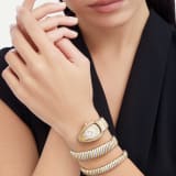 Serpenti Tubogas double-spiral watch in 18 kt yellow gold and stainless steel with diamond-set bezel and silver opaline dial with guilloché soleil treatment. Water-resistant up to 30 meters 103797 image 2