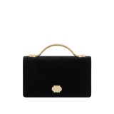 Tubogas Top Handle bag in black velvet with black nappa leather lining. Iconic Tubogas handle in gold-finished brass with Parentesi details and clasp closure, both set with zirconia. 295644 image 1