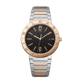BVLGARI BVLGARI Solotempo watch with mechanical manufacture movement, automatic winding and date, stainless steel case, 18 kt rose gold bezel engraved with double logo, black dial and 18 kt rose gold and stainless steel bracelet 102930 image 1