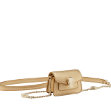 Serpenti Forever micro bag in gold calf leather. Captivating snakehead closure in light gold-plated brass embellished with red enamel eyes. SEA-NANOCROSSBODY image 1