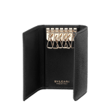 BULGARI BULGARI small keyholder in black bright grain calf leather with black nappa leather interior. Iconic light gold-plated brass clip with flap cover closure. 39341 image 2