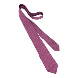 Raspberry agate Logo Bulgari Alphabet pattern tie in fine jacquard silk. Handmade. 8 cm. - 3.1 BVLGARIALPHABET image 1