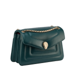 Serpenti Reverse small shoulder bag in ivory opal quilted Metropolitan calf leather with black nappa leather lining. Captivating snakehead magnetic closure in gold-plated brass embellished with red enamel eyes. 1244-MCL image 2