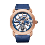 Octo Roma Tourbillon Sapphire watch with mechanical manufacture movement, manual winding and flying tourbillon, 44 mm 18 kt rose gold case, sapphire middle case, blue caliber decorated with 18 kt rose gold indexes on the bridges, blue alligator bracelet and 18 kt rose gold folding clasp 103157 image 1