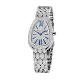 Serpenti Seduttori watch with 18 kt white gold case and bracelet both set with diamonds, full pavé dial and blue hands and indexes 103159 image 2