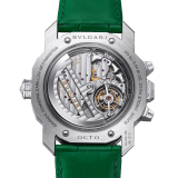 Octo Roma Grande Sonnerie watch with mechanical manufacture movement, automatic winding, Grande and Petite Sonnerie, 4-hammer Westminster chime and minute repeater. 18 kt white gold case set with baguette-cut emeralds and diamonds, transparent case back, dial set with baguette-cut diamonds and green alligator bracelet. Water-resistant up to 30 metres. One-of-a-kind timepiece. 103553 image 5