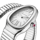Serpenti Tubogas Uhr mit einfach geschwungenem Armband, Gehäuse und Armband aus Edelstahl und silberfarbenem Opalin-Zifferblatt. Großes Modell. SrpntTubogas-white-dial1 image 2