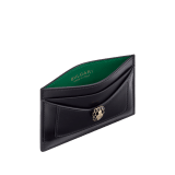Serpenti Forever card holder in light gold Striated calf leather. Captivating snakehead décor in light gold-plated brass embellished with champagne enamel and light gold-plated brass scales, and black enamel eyes. SEA-CC-HOLDER-R image 2