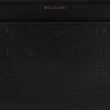 Bulgari Logo medium tote bag in black calf leather with hot-stamped Infinitum pattern on the main body and teal topaz green grosgrain lining. Light gold-plated brass hardware and magnet closure. BVL-1251M-ICL image 4
