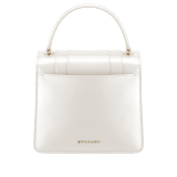 “Serpenti Forever ” top handle bag in white agate calf leather with a varnished and pearled effect, and black gros grain internal lining. Tempting snakehead closure in light gold plated brass enriched with black and pearled white agate enamel and black onyx eyes 1122-VCL image 3