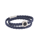Bvlgari Bvlgari Man bracelet in Poseidon lapis blue braided calf leather with palladium-plated brass clasp closure. Iconic embellishment in palladium-plated brass finished with matt black enamel. BBM-LOGOPLATE-CL-PL image 3