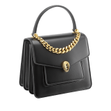 "Serpenti Forever" small maxi chain top-handle bag in black nappa leather, with black nappa leather inner lining. New Serpenti head closure in gold-plated brass, finished with small black onyx scales in the middle, and red enamel eyes. 1133-MCNb image 3