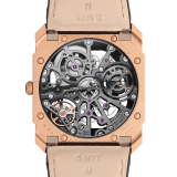 Octo Finissimo Skeleton watch with mechanical skeletonized manufacture movement, manual winding, small seconds, power reserve indication, extra-thin 18 kt sandbalsted rose gold case, skeletonized dial and black alligator bracelet 102946 image 4