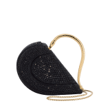 Serpenti Cuore 1968 top handle bag with gold Neige Pavé Crystals applied on a suede base and bright travertino nappa internal lining. Captivating snake body-shaped top handle in gold-plated brass embellished with engraved scales and zirconia eyes; press-button closure. SRN-001-1326S-CRYS image 1