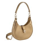 Serpenti Ellipse small crossbody bag in Urban grain and smooth ivory opal calf leather with flamingo quartz pink grosgrain lining. Captivating snakehead closure in gold-plated brass embellished with black onyx scales and red enamel eyes. 1204-UCL image 10