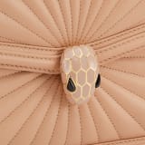 Serpenti Diamond Blast small shoulder bag in ivory opal Sunshine quilted nappa leather with black nappa leather lining. Captivating snakehead closure in light gold-plated brass embellished with matte and shiny ivory opal enamel scales and black onyx eyes. 922-SQ image 6
