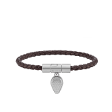 Serpenti Forever bracelet in chestnut opal braided calf leather. Palladium-plated brass captivating snakehead charm attached to the front clasp closure. SERP-HER-BRAID-chestopal image 1