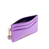 Serpenti Forever card holder in sheer amethyst lilac patent calf leather with black nappa leather lining. Captivating snakehead charm in gold-plated brass embellished with matt sheer amethyst lilac enamel scales and black enamel eyes. SEA-CC-HOLDER-VCL image 2