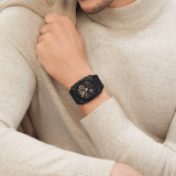 Octo Finissimo Skeleton 8 Days watch with mechanical manufacture ultra-thin movement (2.50 mm thin), manual winding, 8 days power reserve, black DLC-coated titanium case, openwork dial, rose gold-plated hands and indexes, black rubber bracelet. Water-resistant up to 30 metres 104121 image 1