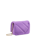 Serpenti Cabochon micro bag in primrose quartz pink calf leather with a maxi quilted pattern and anemone spinel pinkish-red nappa leather interior. Captivating magnetic snakehead closure in light gold-plated brass embellished with red enamel eyes. SCB-NANOCABOCHONc image 3