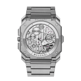 Octo Finissimo Chrono GMT watch with extra-thin mechanical manufacture chronograph and GMT movement, automatic winding, peripheral rotor, sandblasted titanium case, transparent case back, sandblasted titanium dial and bracelet. Water-resistant up to 30 metres 103068 image 4