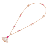 Divas' Dream necklace in 18 kt rose gold set with rubellites, mother-of-pearl elements and pavé diamonds Necklace with a double wearability and a detachable Bracelet 361950 image 3
