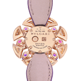 DIVAS' DREAM watch with 18 kt rose gold case set with round brilliant-cut diamonds, topazes and tanzanites, white mother-of-pearl dial and blue alligator bracelet. Water-resistant up to 30 meters. 103753 image 4