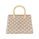 Serpentine Duo tote bag in a topaz and platinum Calla Crystals pattern on suede with a bright Travertino nappa leather lining. Captivating double-head snake body-shaped handles in gold-plated brass embellished with engraved scales. 295105 image 2