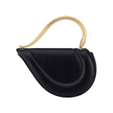 Serpenti Cuore 1968 medium top handle bag in black calf leather with black nappa leather lining. Captivating snake body-shaped top handle in gold-plated brass embellished with engraved scales and zirconia eyes; press-button closure. 294670 image 3