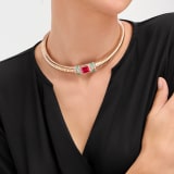 Bvlgari Tubogas 18 kt rose gold necklace set with a central rubellite, chrysoprase inserts and pavé diamonds CL860177 image 1