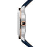 Octo Roma watch with mechanical manufacture movement, automatic winding, stainless steel and 18 kt rose gold case, blue dial and blue alligator bracelet. Water resistant up to 50 metres 103205 image 3
